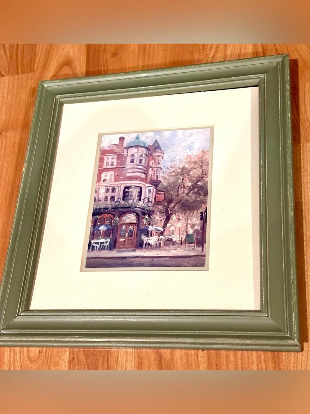 Thomas Kinkade Bloomsbury Cafe Framed Art Print w/ COA Sage Green Frame 12x12